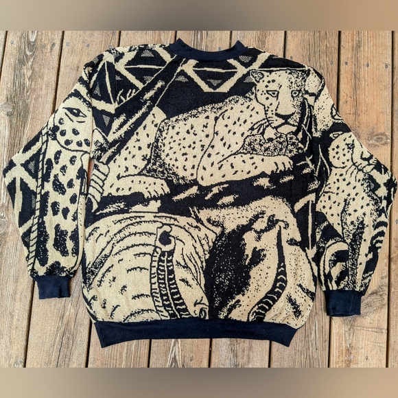 Sugar Street Weavers tapestry safari animals oversized sweater vintage unisex - Picture 3 of 10